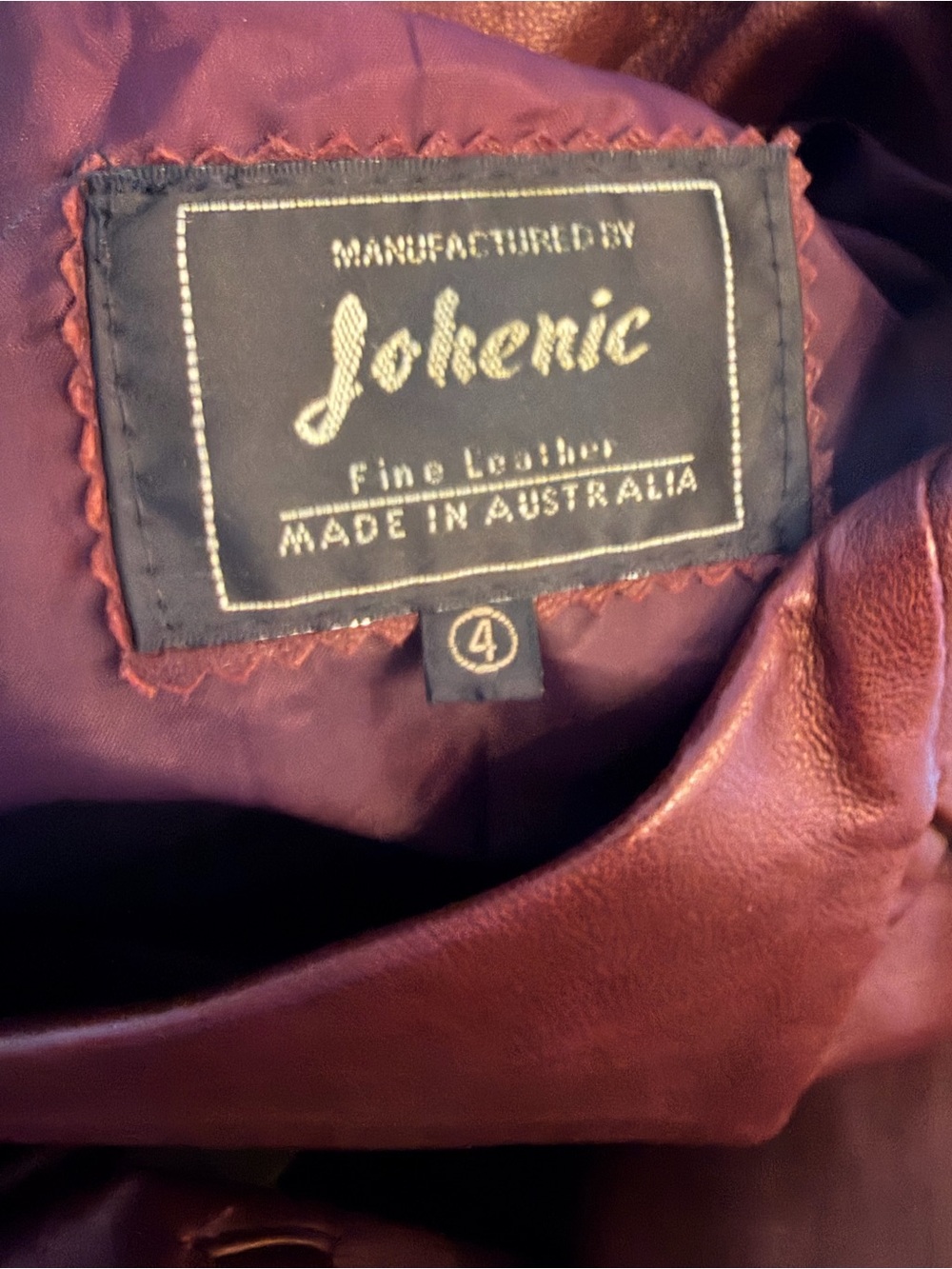 Johenic Leather Button-Front Coat in Deep Brick Red and Shimmering Gold Finish - Picture 10 of 12